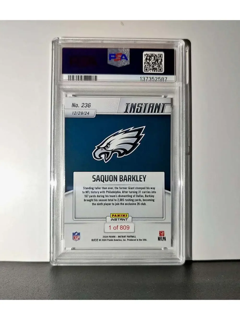 Saquon Barkley 2024 Panini Milestone NFL #236 Eagles 1 of 809 PSA 10 Gem Mint